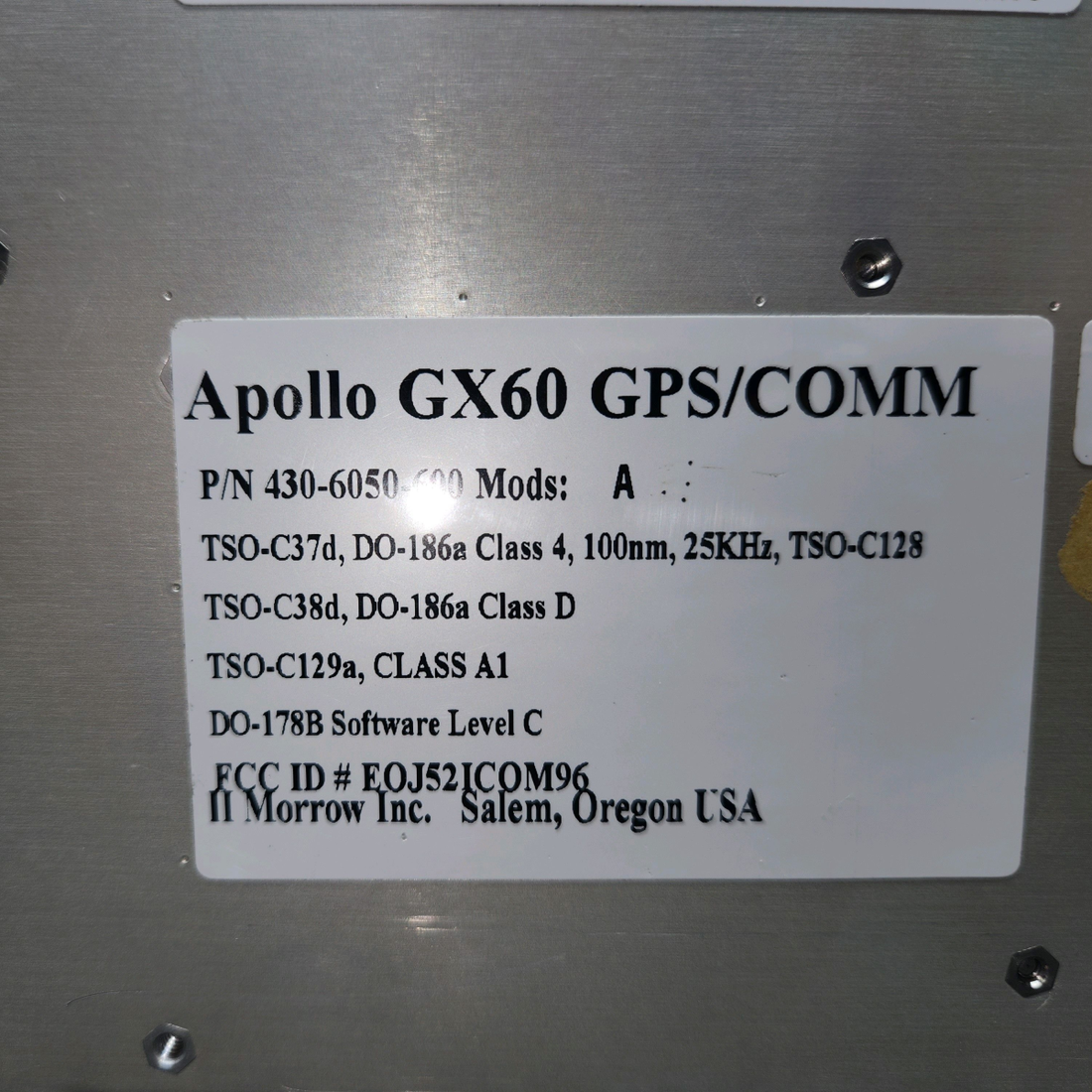 Used aircraft parts for sale, 430-6050-600 Apollo GX-60 Beechcraft 35-33 IFR-Approach GPS / Moving Map / COMM Transceiver