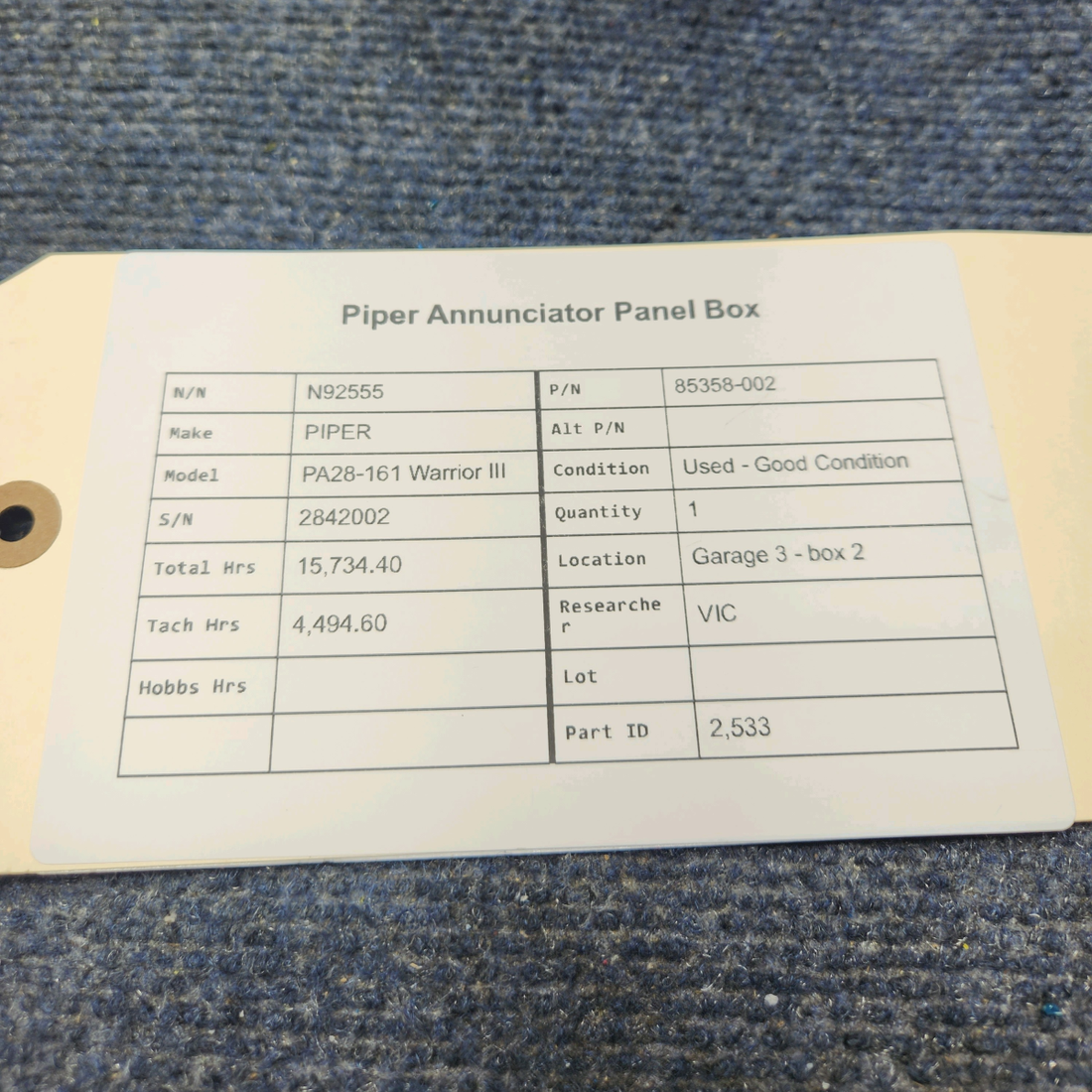 Used aircraft parts for sale, 85358-002 PIPER PA28-161 Warrior III ANNUNCIATOR PANEL BOX