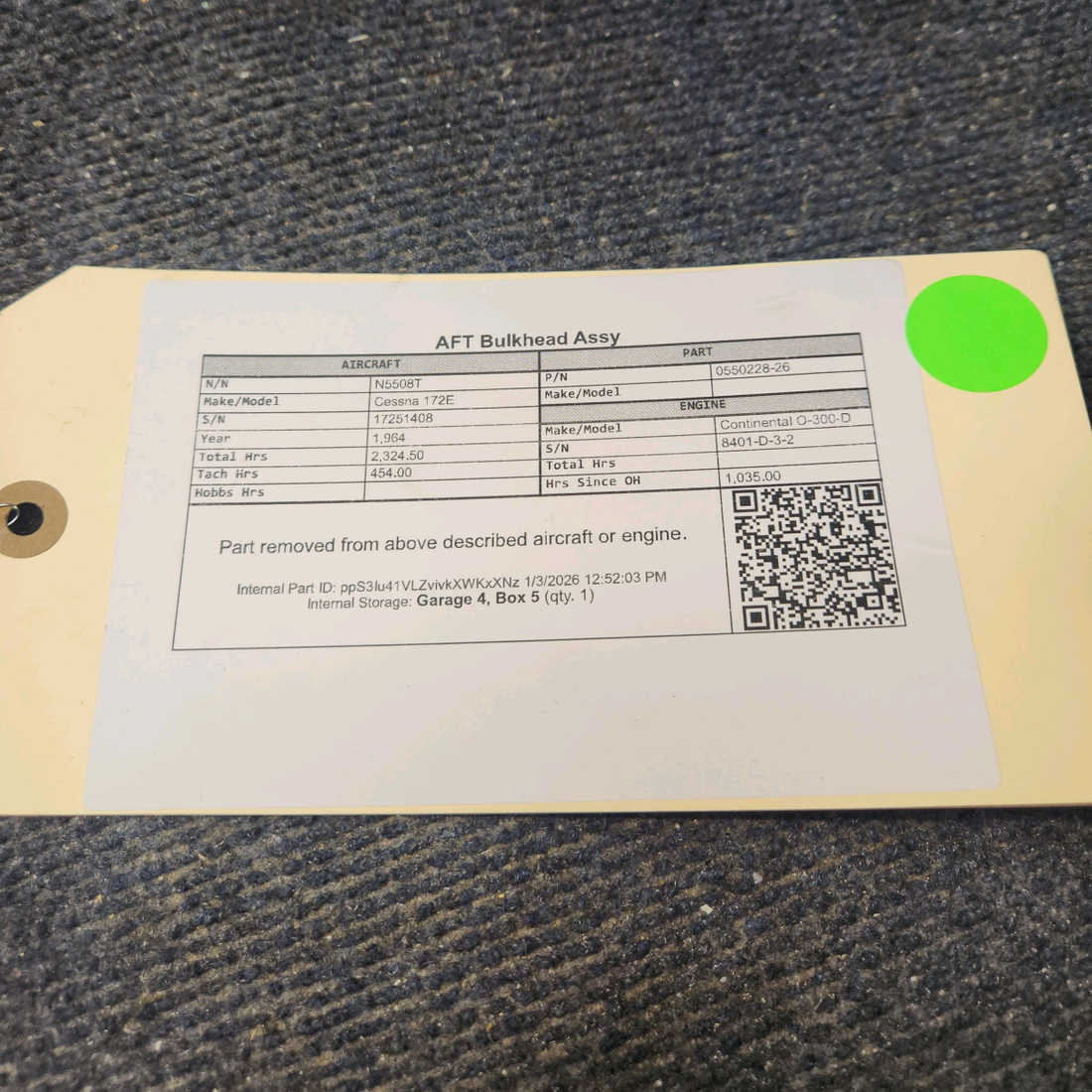 Used aircraft parts for sale, 0550228-26 Cessna 172E AFT Bulkhead Assy