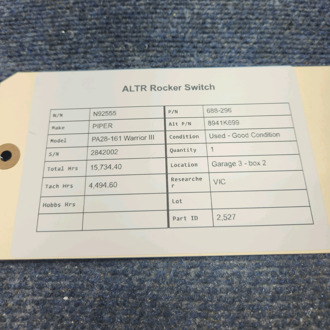 Used aircraft parts for sale, 688-296 PIPER PA28-161 Warrior III ALTR ROCKER SWITCH