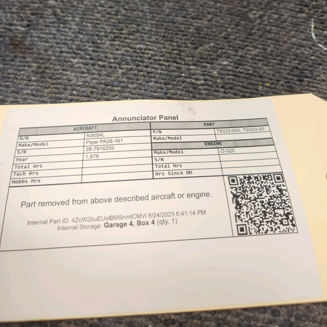 Used aircraft parts for sale, 79333-000 Piper PA28-161 Annunciator Panel