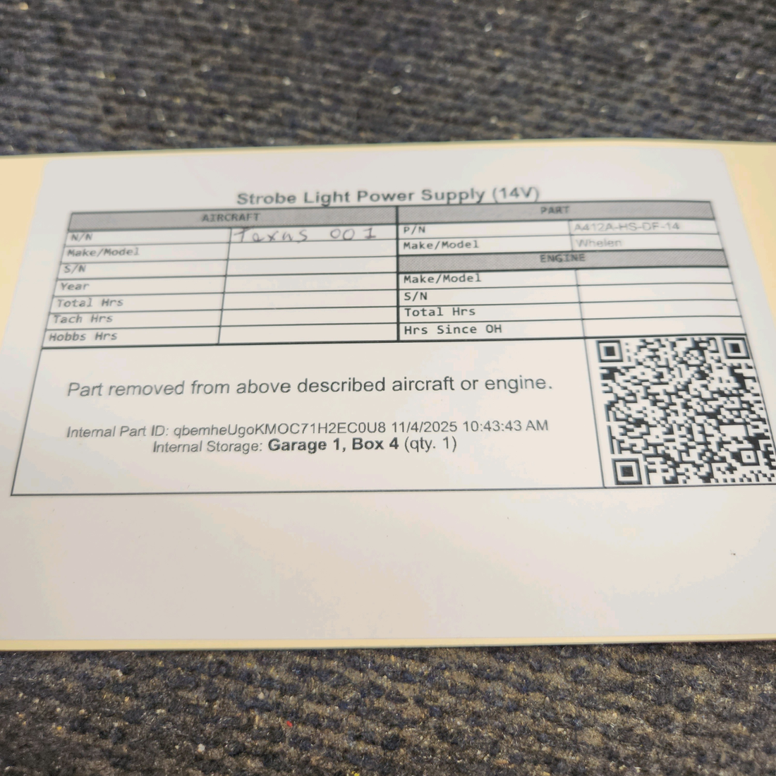 Used aircraft parts for sale, A412A-HS-DF-14 Whelen HS Strobe Light Power Supply (14V)