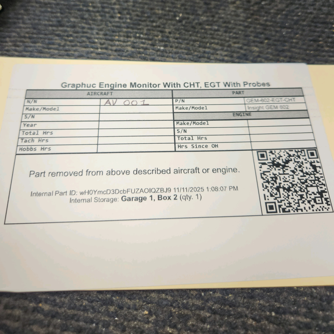 Used aircraft parts for sale, GEM-602-EGT-CHT Insight GEM 602 Beechcraft F35 Graphic Engine Monitor With CHT, EGT With Probes