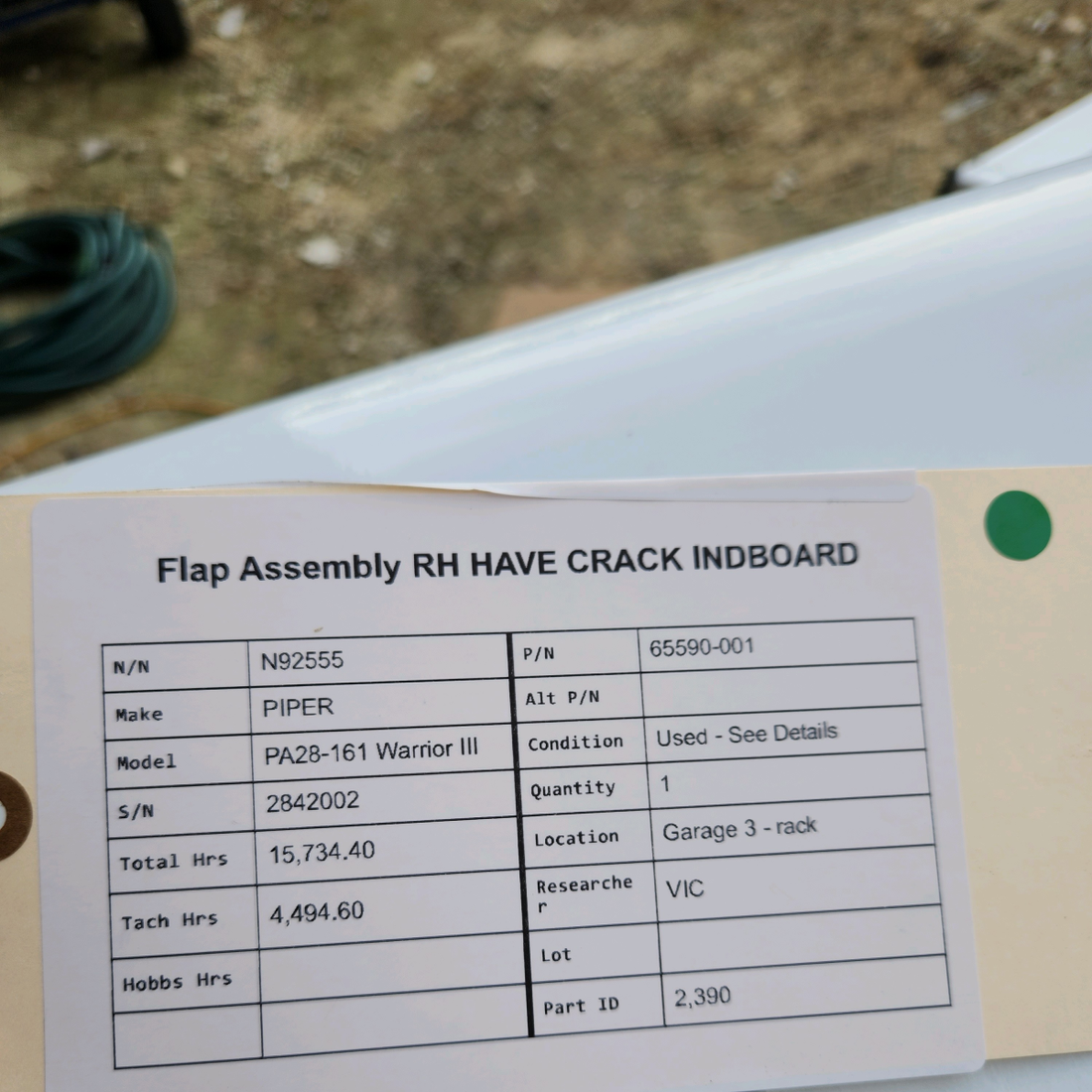 Used aircraft parts for sale, 65590-001 PIPER PA28-161 Warrior III FLAP ASSEMBLY RH HAVE CRACK INDBOARD