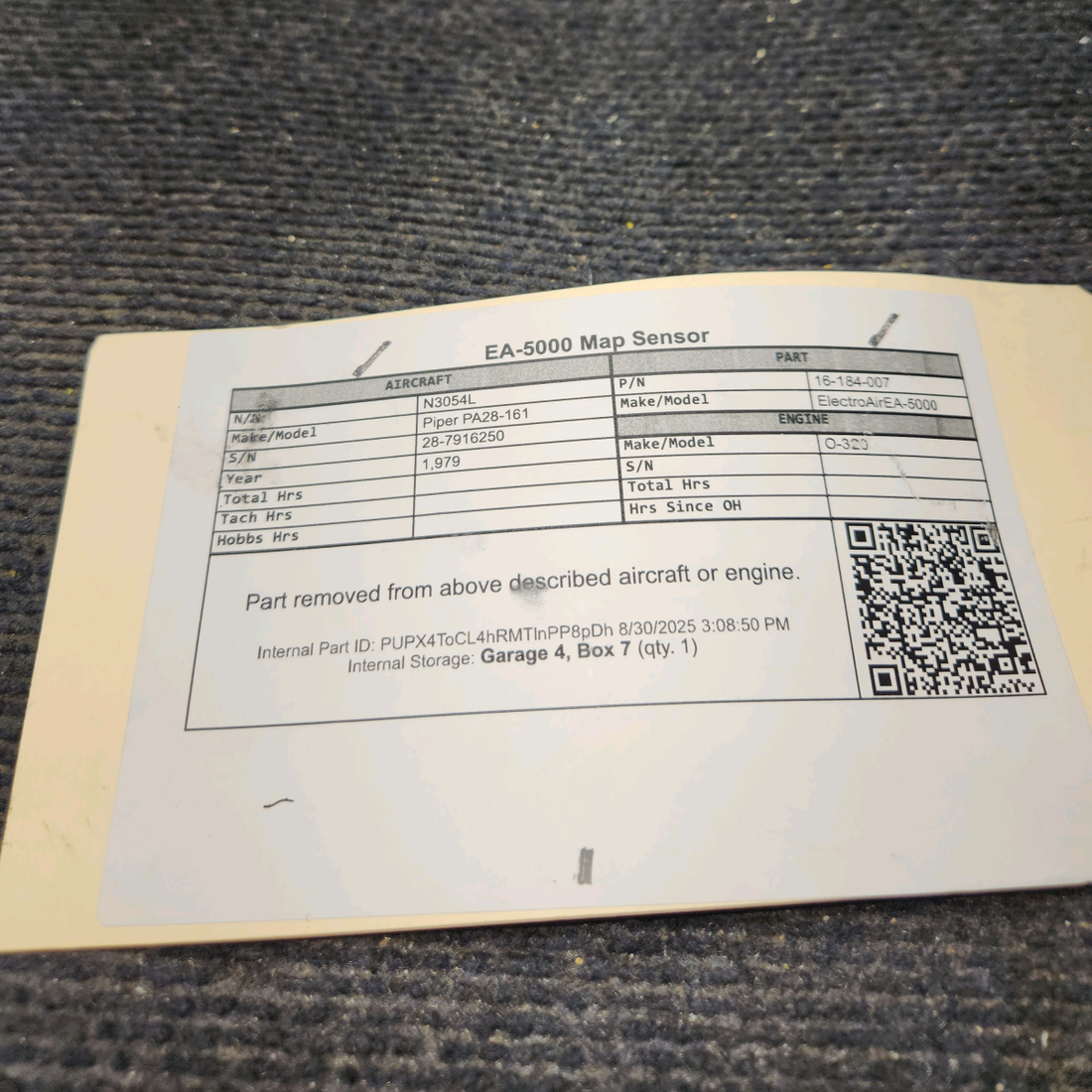 Used aircraft parts for sale, 16-184-007 ElectroAir EA-5000 Piper PA28-161 EA-5000 Map Sensor