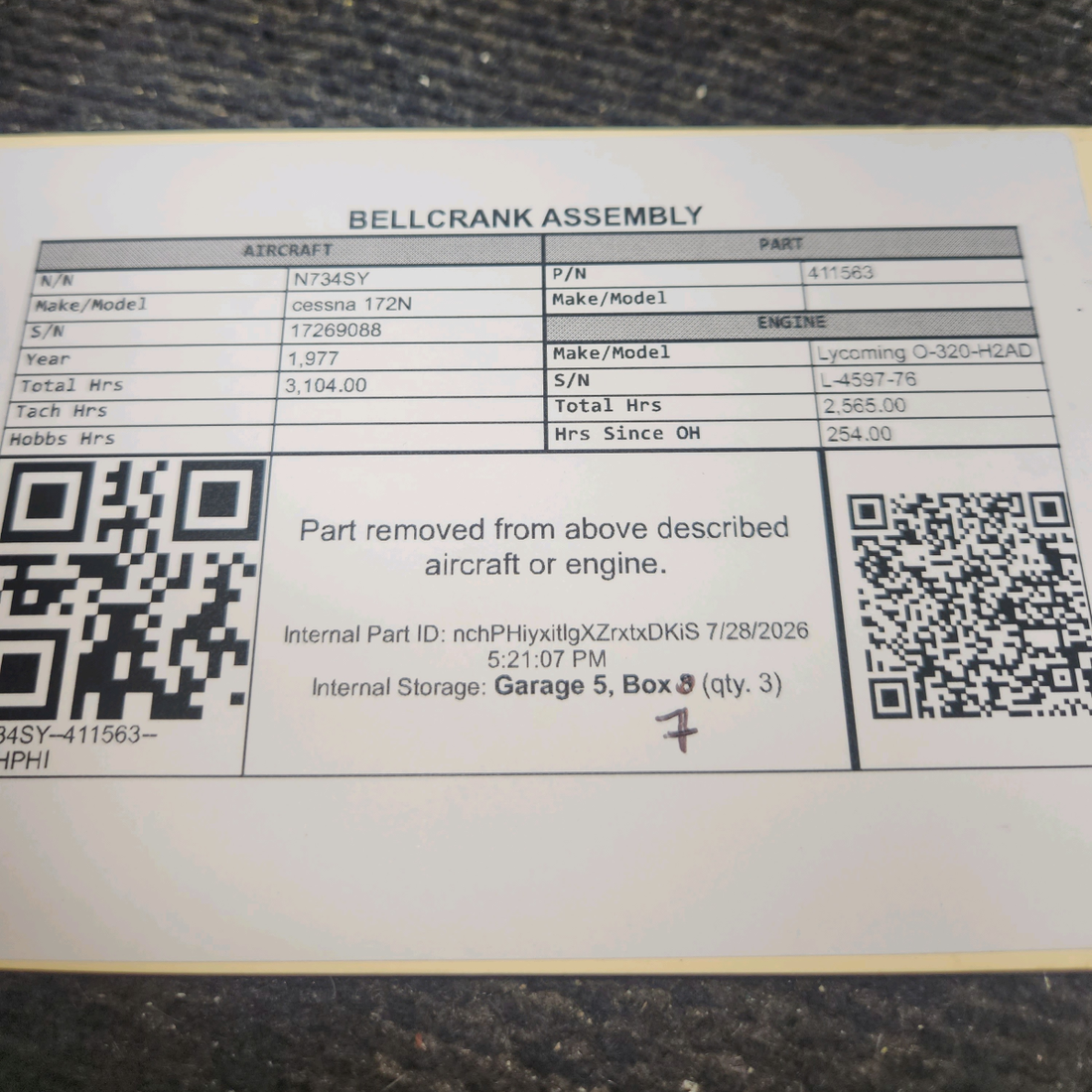 Used aircraft parts for sale, 0411564, 0411563 cessna 172N Dual Control Pedal Link with Bellcrank