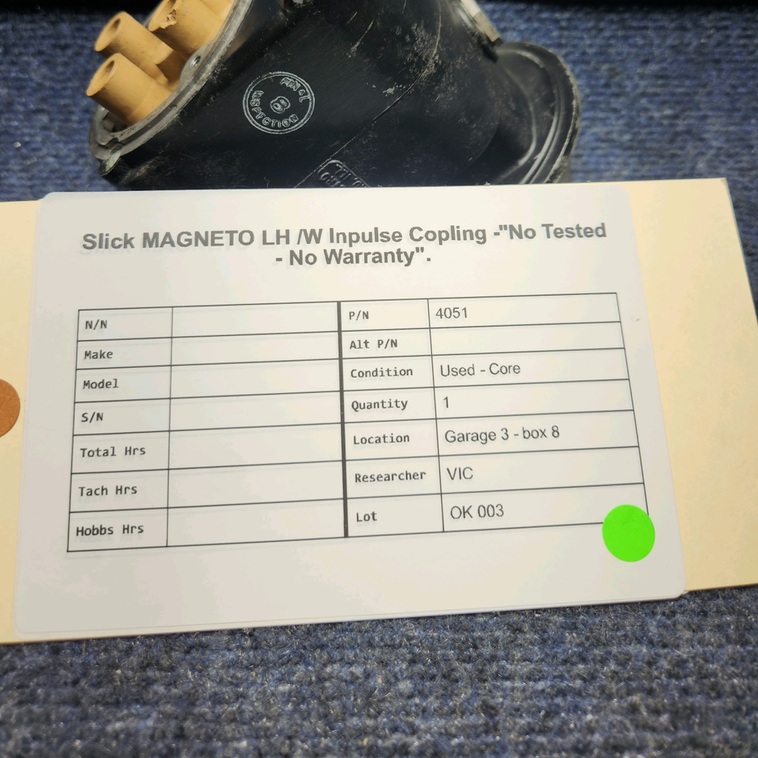 Used aircraft parts for sale, 4051 Slick SLICK MAGNETO  LH W IMPULSE COUPLING -"NO TESTED - NO WARRANTY".