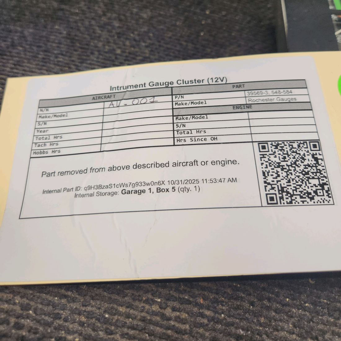 Used aircraft parts for sale, 39569-003 Rochester Gauges Piper PA34-220T Intrument Gauge Cluster (12V)