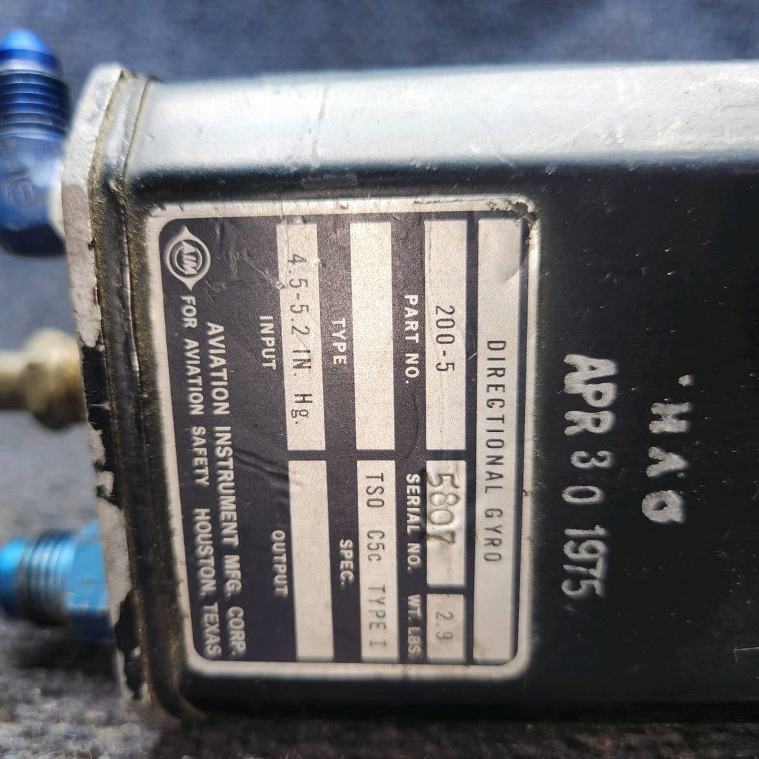 Used aircraft parts for sale, 200-5 Aviation Instrument Beechcraft 35-33 Directional Gyro Indicator