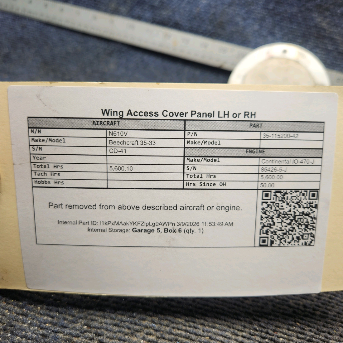 Used aircraft parts for sale, 35-115200-42 Beechcraft 35-33 Wing Access Cover Panel LH or RH