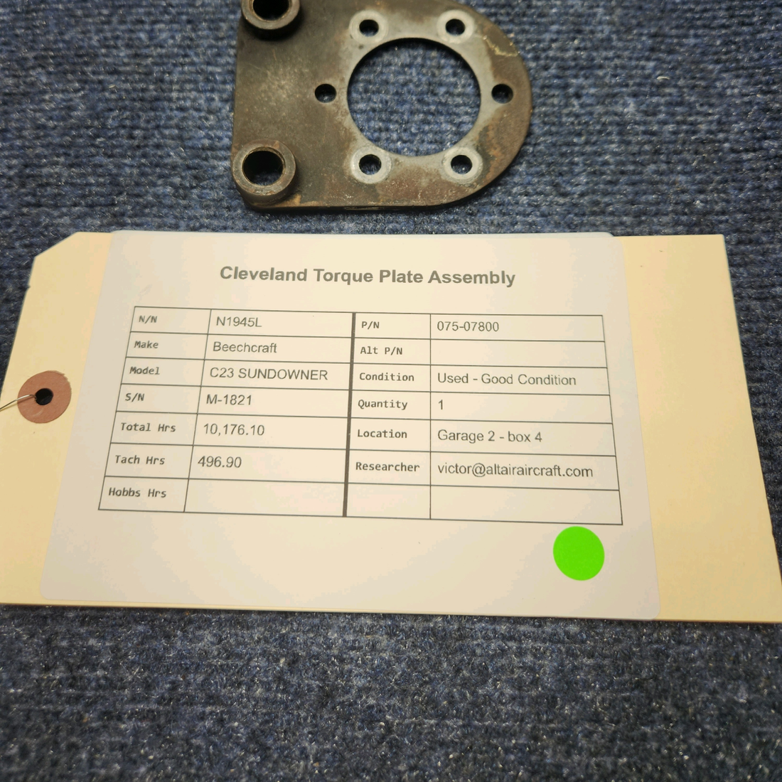 Used aircraft parts for sale, 075-07800 Cleveland Beechcraft C23 SUNDOWNER TORQUE PLATE ASSEMBLY