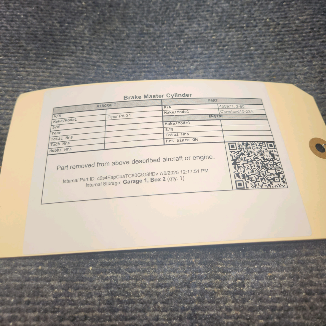 Used aircraft parts for sale, 455971 Cleveland 10-23A Piper PA-31 Brake Master Cylinder