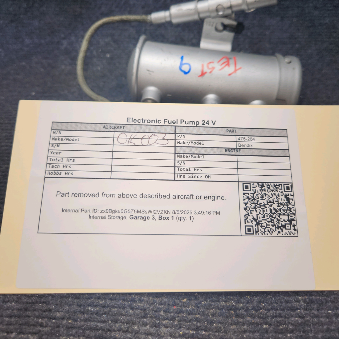 Used aircraft parts for sale, 476-284 Bendix Electronic Fuel Pump 24 V