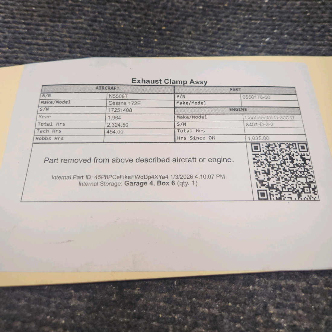 Used aircraft parts for sale, 0550176-50 Cessna 172E Exhaust Clamp Assy