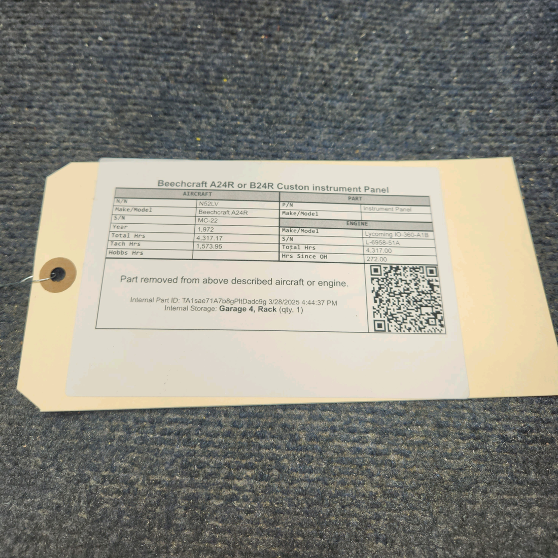 Used aircraft parts for sale, Instrument Panel Beechcraft A24R Beechcraft A24R or B24R Custon instrument Panel