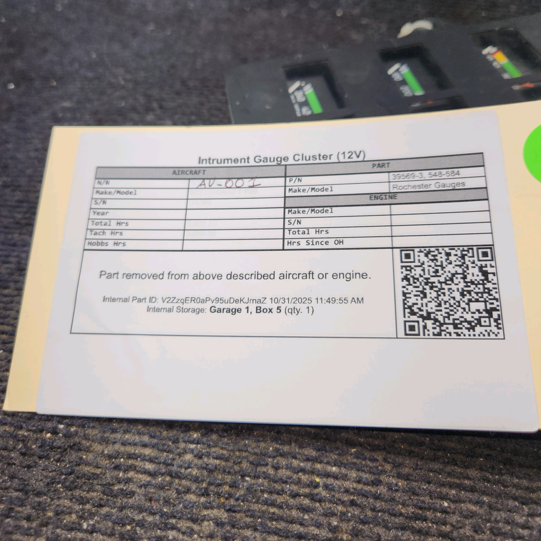 Used aircraft parts for sale, 39569-003 Rochester Gauges Piper PA34-220T Intrument Gauge Cluster (12V)