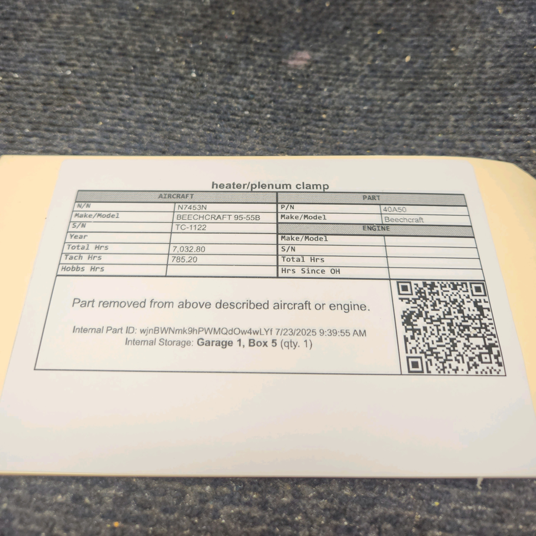 Used aircraft parts for sale, 40A50 BEECHCRAFT 95-55B Heater/Plenum Clamp