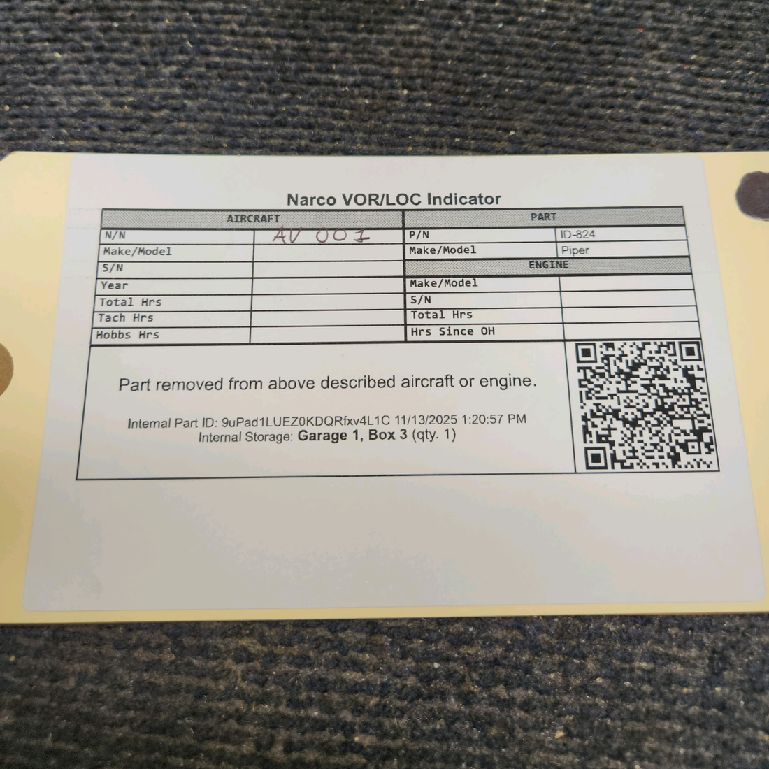 Used aircraft parts for sale, ID-824 Narco Avionics ID-824 Piper PA28-140 VOR LOC Indicator
