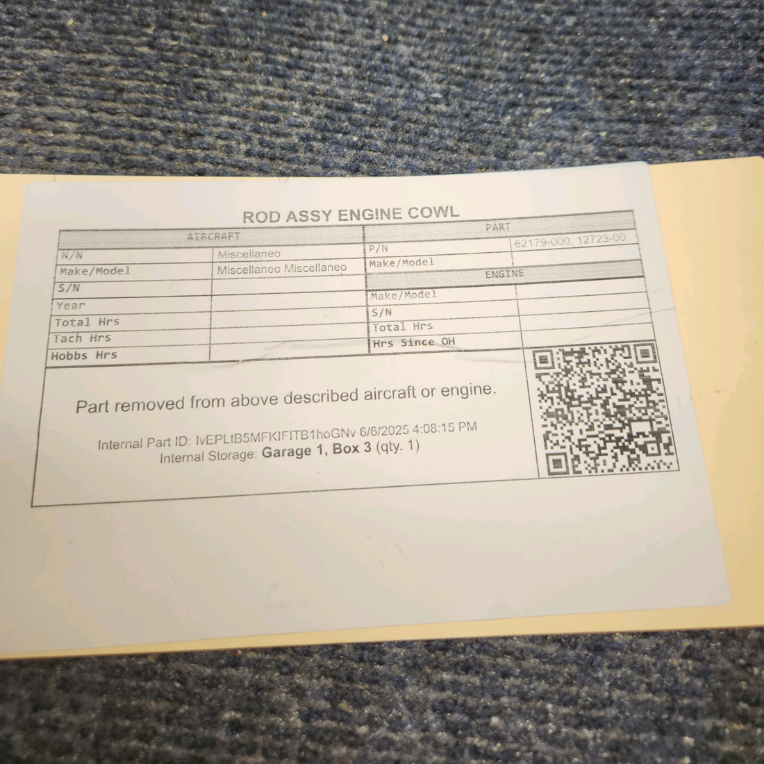 Used aircraft parts for sale, 62179-000 Piper PA-28-140 Piper PA-28-140 ROD ASSY ENGINE COWL