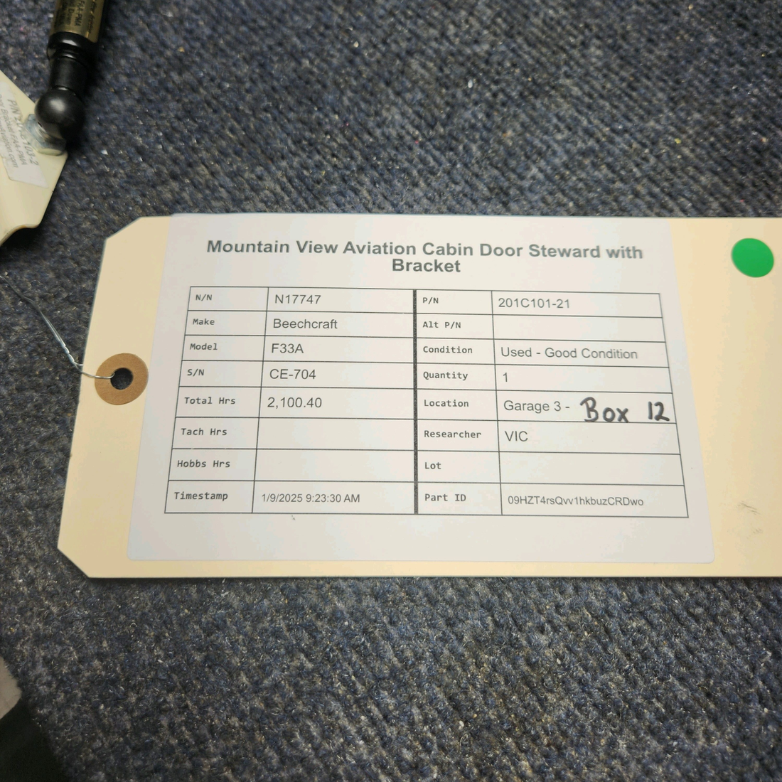 Used aircraft parts for sale, 201C101-21 Beechcraft F33A MOUNTAIN VIEW AVIATION CABIN DOOR STEWARD WITH BRACKET