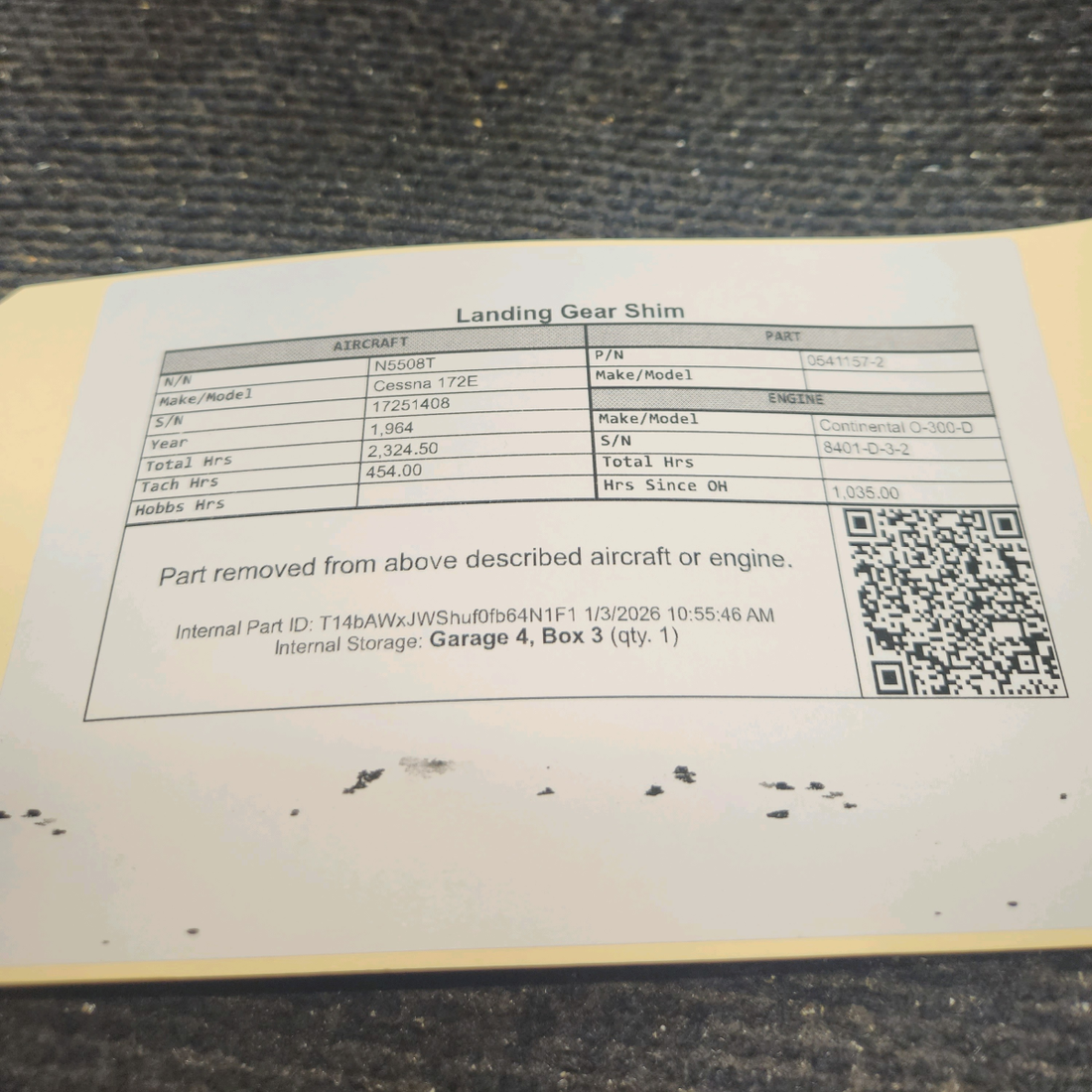 Used aircraft parts for sale, 0541157-2 Cessna 172E Landing Gear Shim