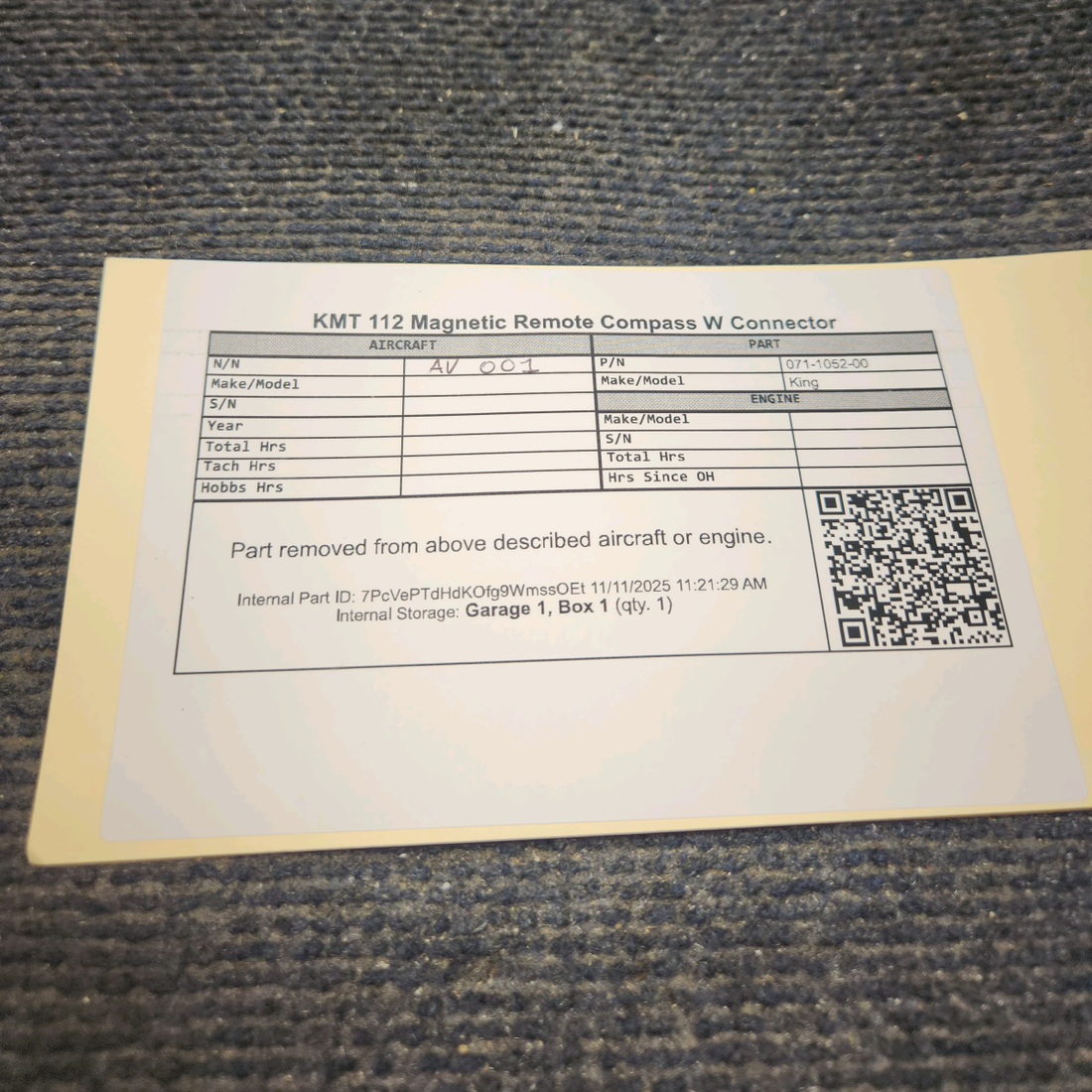 Used aircraft parts for sale, 071-1052-00 King KMT-112 KMT 112 Magnetic Remote Compass W Connector