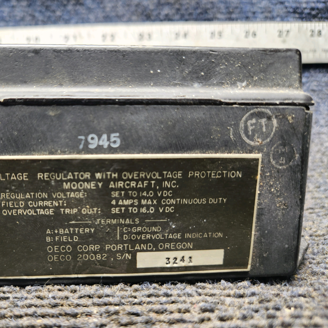 Used aircraft parts for sale, OECO20218 Mooney Voltage Regulator Overflow Protection (14V)