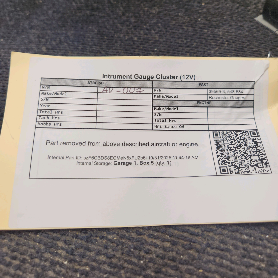 Used aircraft parts for sale, 39569-003 Rochester Gauges Piper PA34-220T Intrument Gauge Cluster (12V)