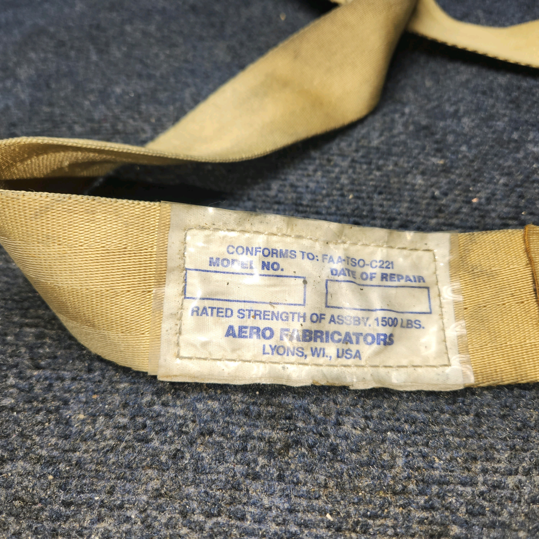 Used aircraft parts for sale, 5000B3 America Safety PIPER PA-24-250 Seatbelt Assembly BEIGE