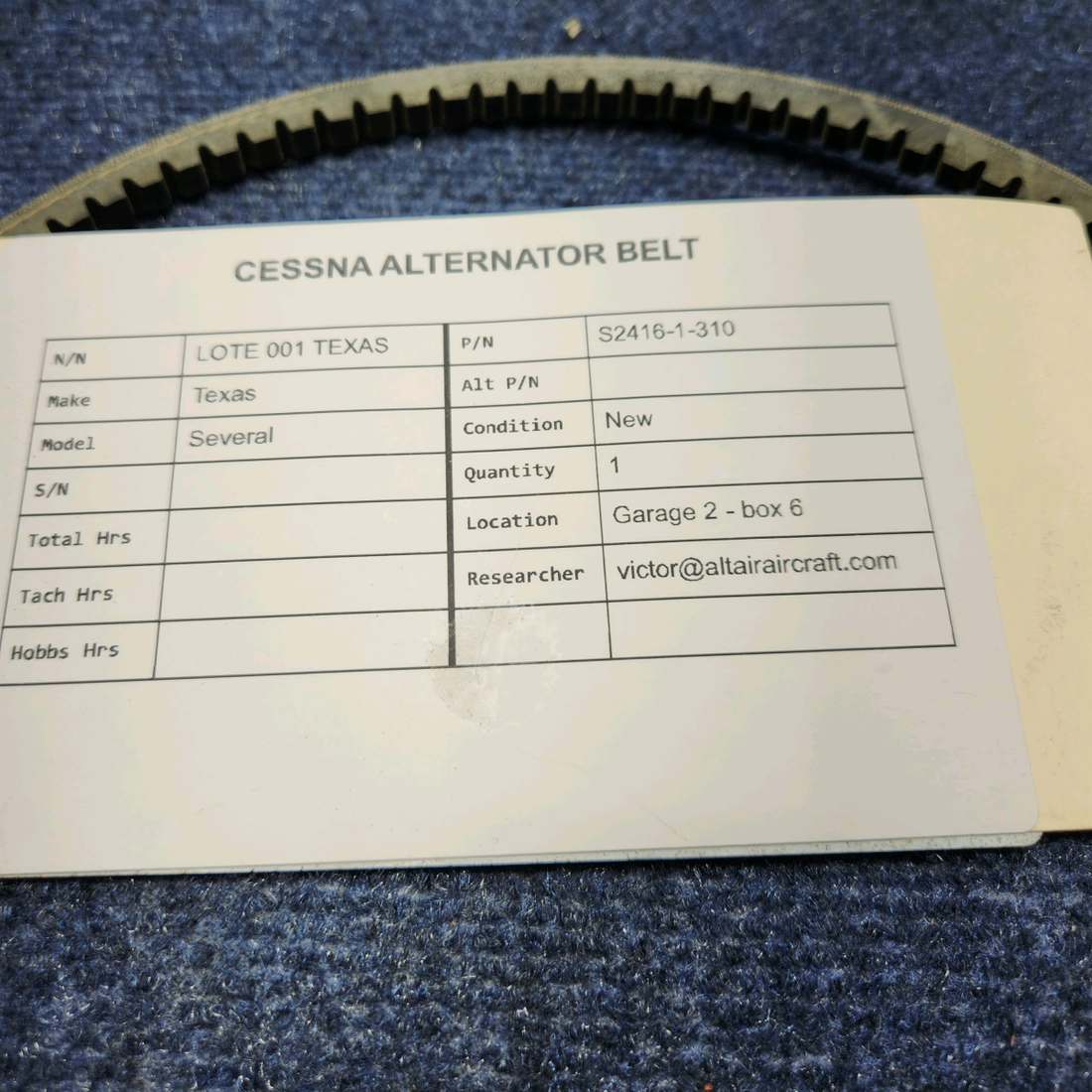 Used aircraft parts for sale, S2416-1-310 Cessna Texas Several CESSNA ALTERNATOR BELT