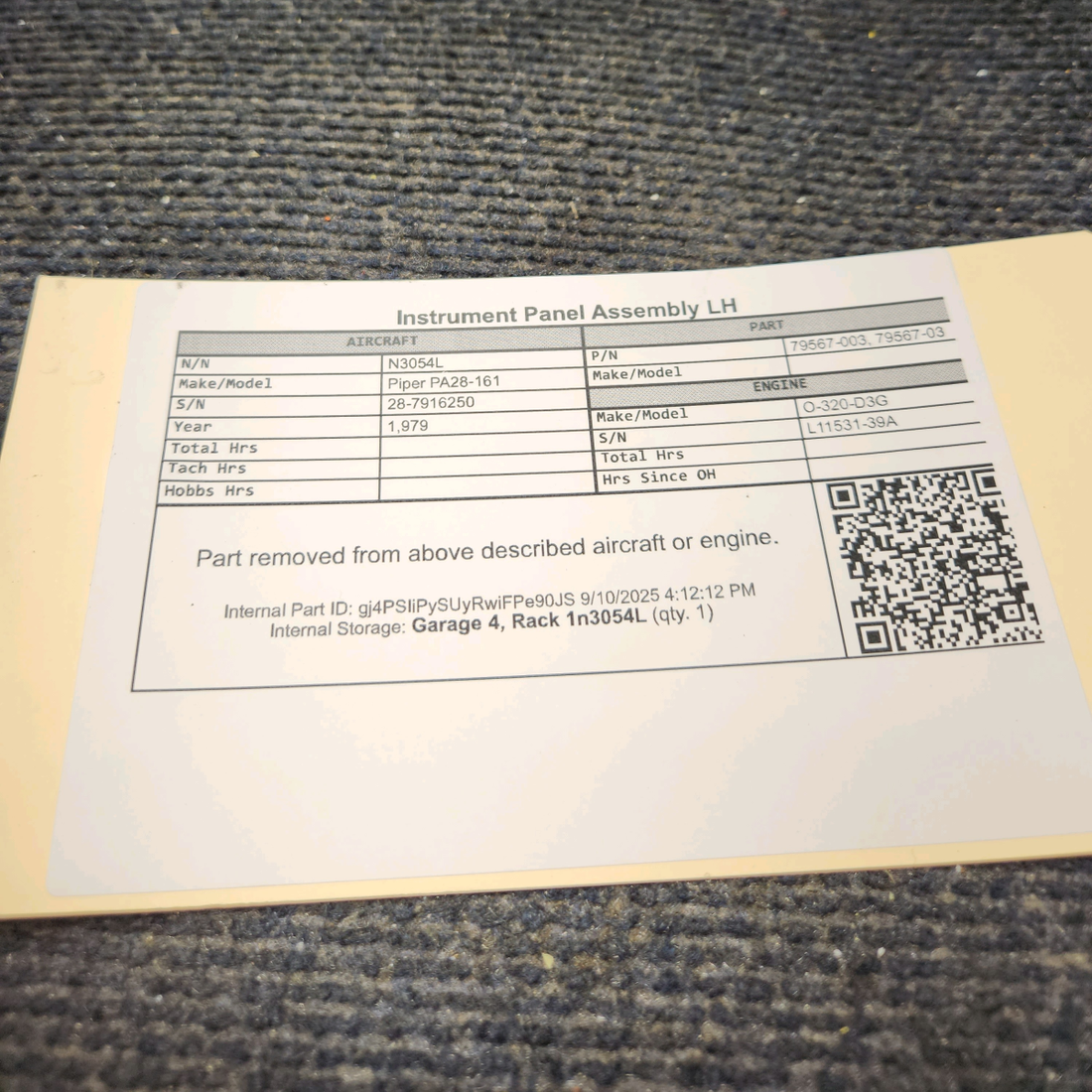 Used aircraft parts for sale, 79567-003 Piper PA28-161 Instrument Panel Assembly - LH