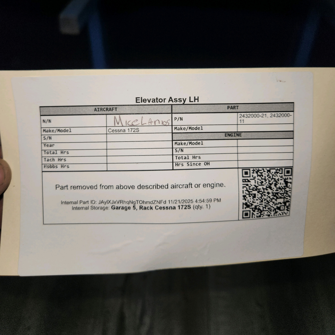 Used aircraft parts for sale, 2432000-21 Cessna 172S Elevator Assy LH