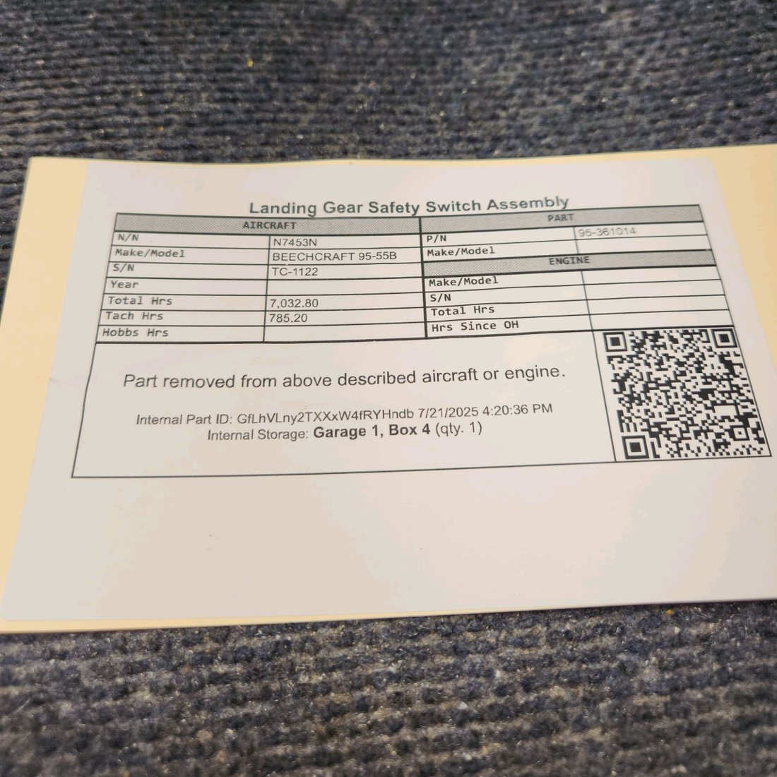 Used aircraft parts for sale, 95-361014 BEECHCRAFT 95-55B Landing Gear Safety Switch Assembly