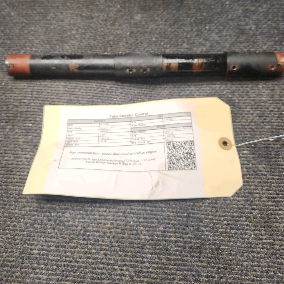 Used aircraft parts for sale, 0760654-1 Cessna 182G Tube Elevator Control