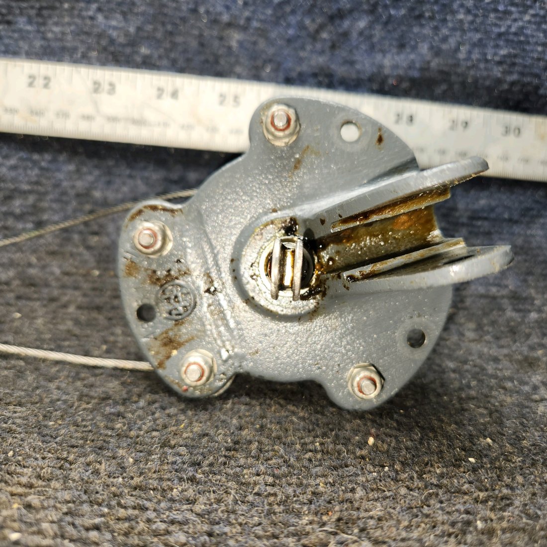 Used aircraft parts for sale, 35-524375 BEECHCRAFT F35 Elevator Trim Tab Actuator Housing & Cap with Cable