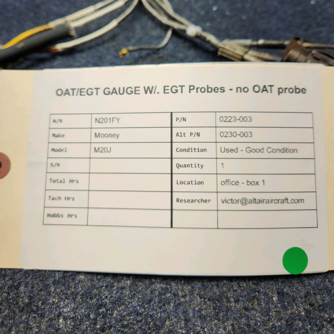 Used aircraft parts for sale, 0223-003 Mooney M20J OAT/EGT GAUGE W/. EGT PROBES - NO OAT PROBE
