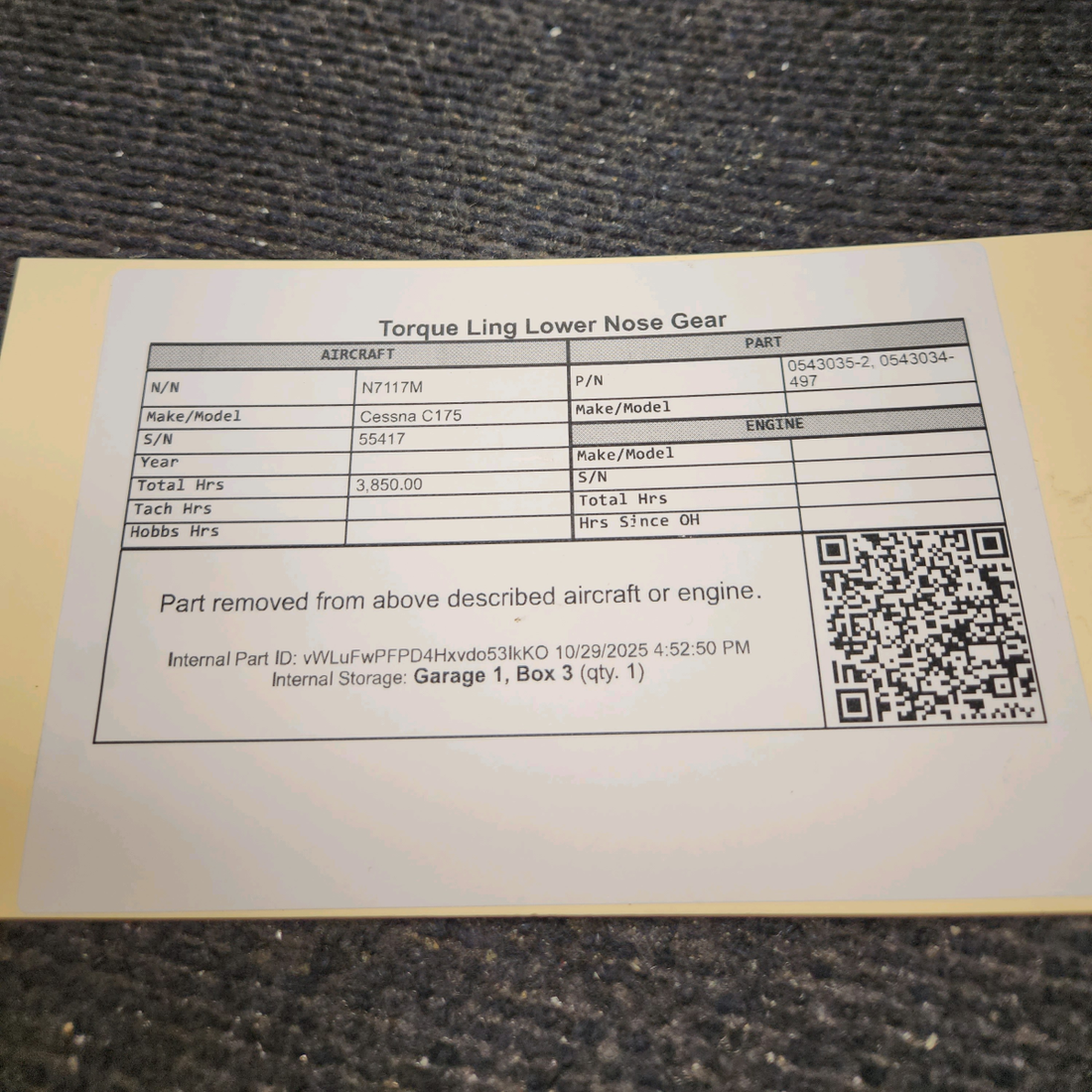 Used aircraft parts for sale, 0543035-2 Cessna C175 Lower Nose Gear Torque Link