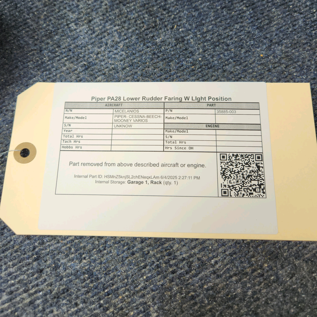 Used aircraft parts for sale, 35885-003 Piper PA28 Lower Rudder Faring