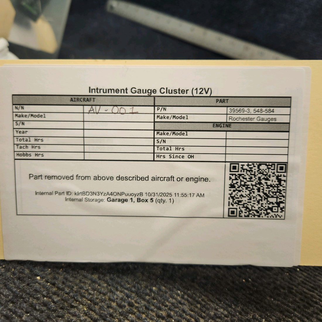 Used aircraft parts for sale, 39569-003 Rochester Gauges Piper PA34-220T Intrument Gauge Cluster (12V)