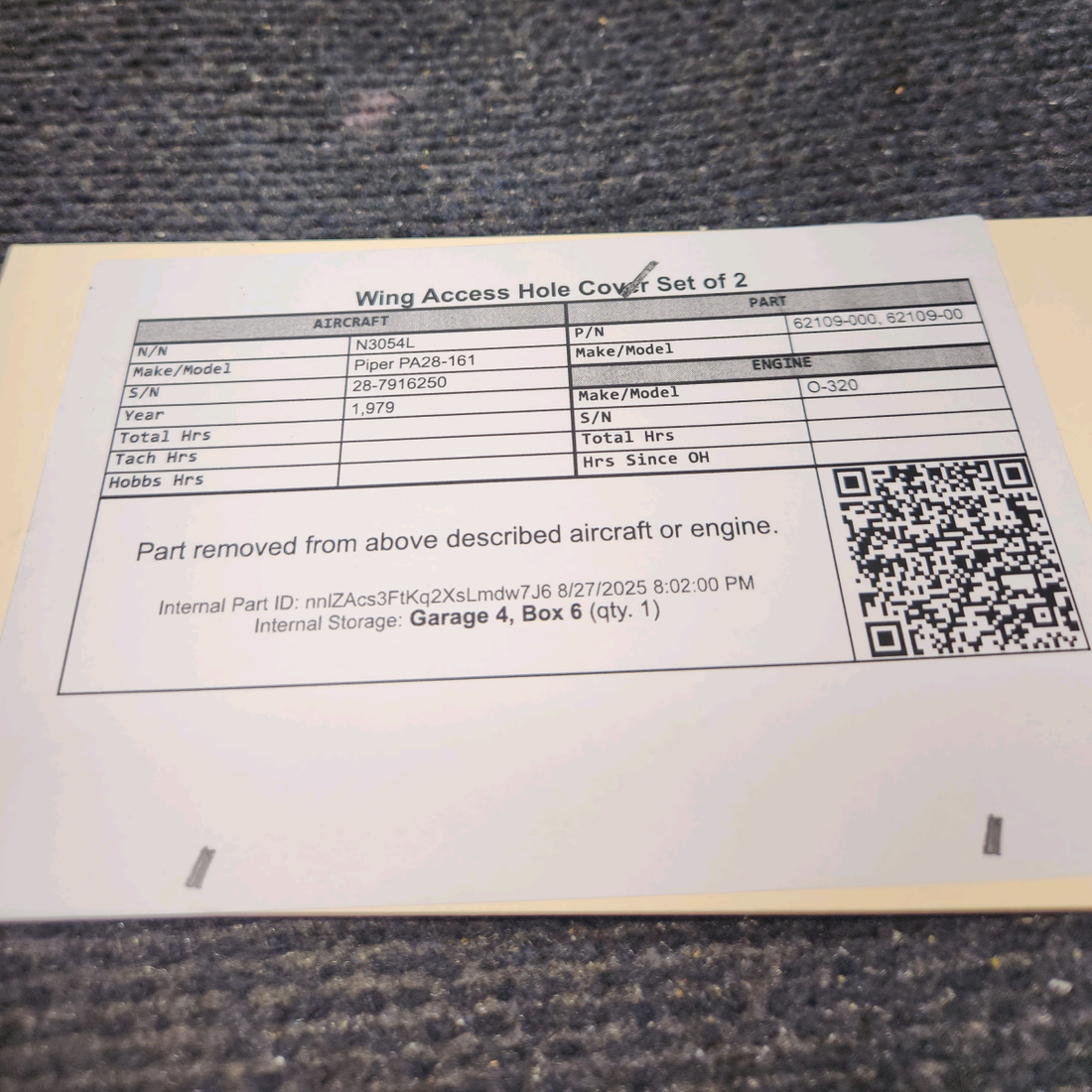 Used aircraft parts for sale, 62109-000 Piper PA28-161 Wing Access Hole Cover - Set of 2