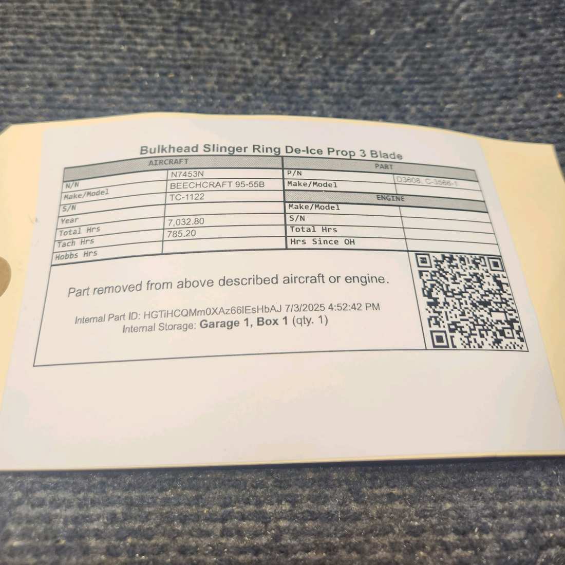 Used aircraft parts for sale, D3608 BEECHCRAFT 95-55B Bulkhead Slinger Ring – Prop De-Ice, 3-Blade