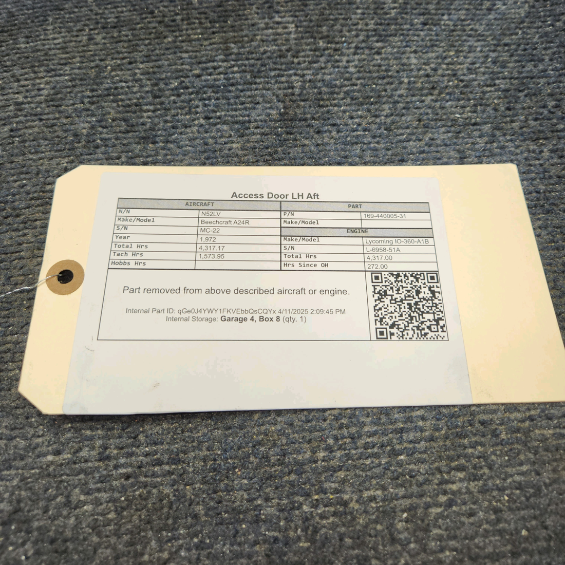 Used aircraft parts for sale, 169-440005-31 Beechcraft A24R Access Door LH Aft