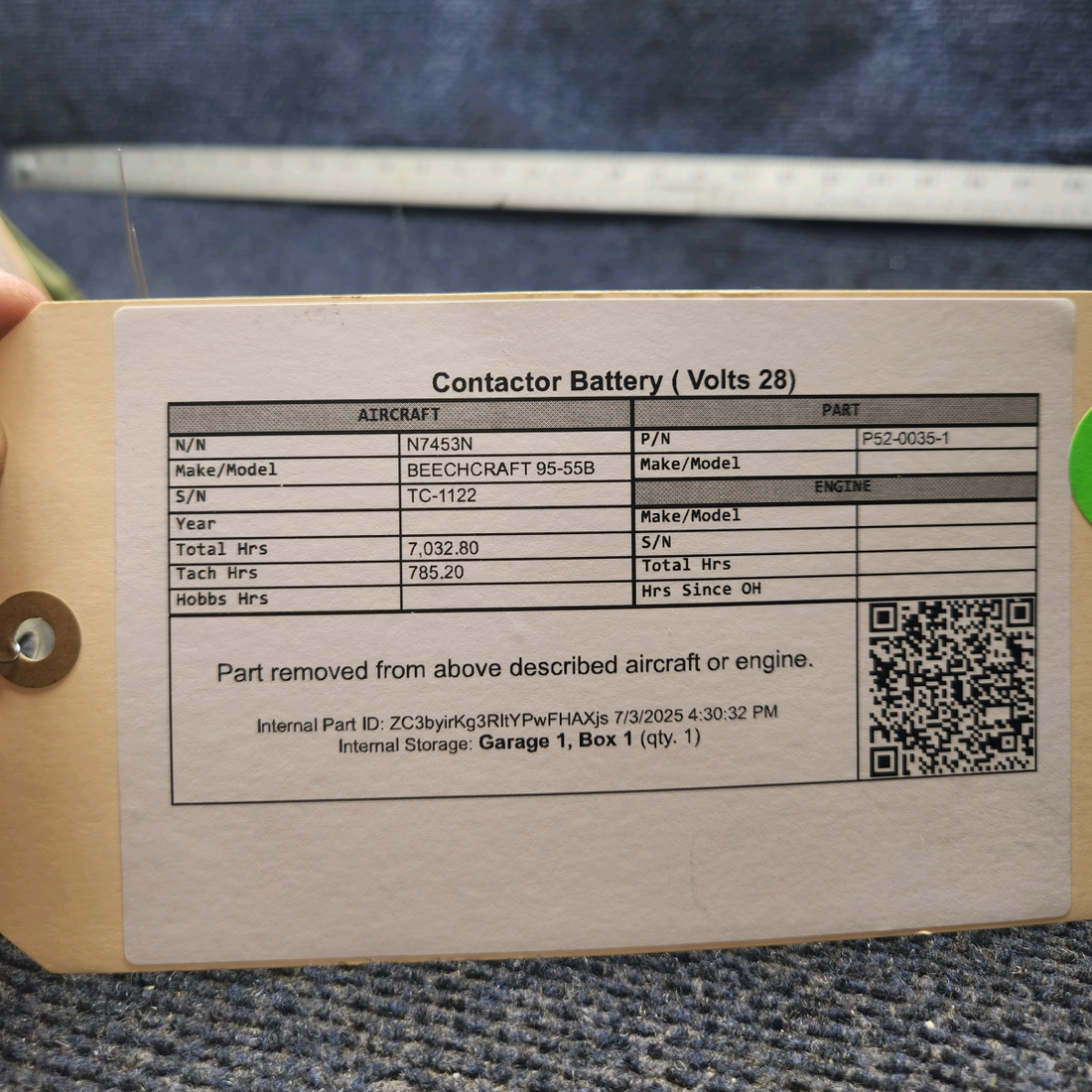 Used aircraft parts for sale, P52-0035-1 BEECHCRAFT 95-55B Contactor Battery - 28 Volts