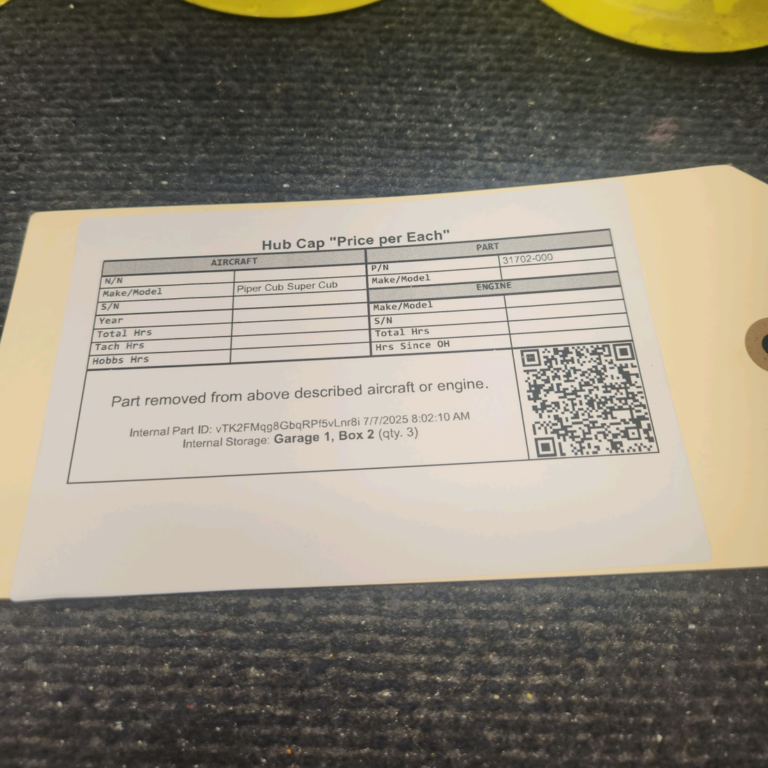 Used aircraft parts for sale, 31702-000 Piper Cub Super Cub Hub Cap "Price per Each"