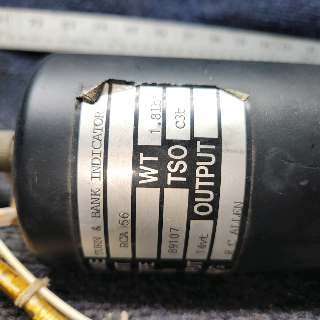 Used aircraft parts for sale, RCA56 RC Allen RCA 56 Piper PA28-140 Turn and Bank Indicator with Connector