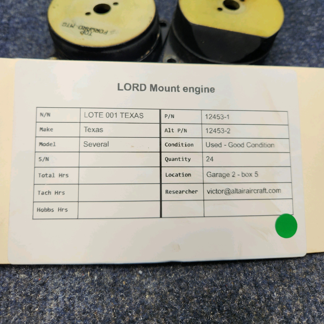 Used aircraft parts for sale, 12453-1 Texas Several LORD ENGINE MOUNT