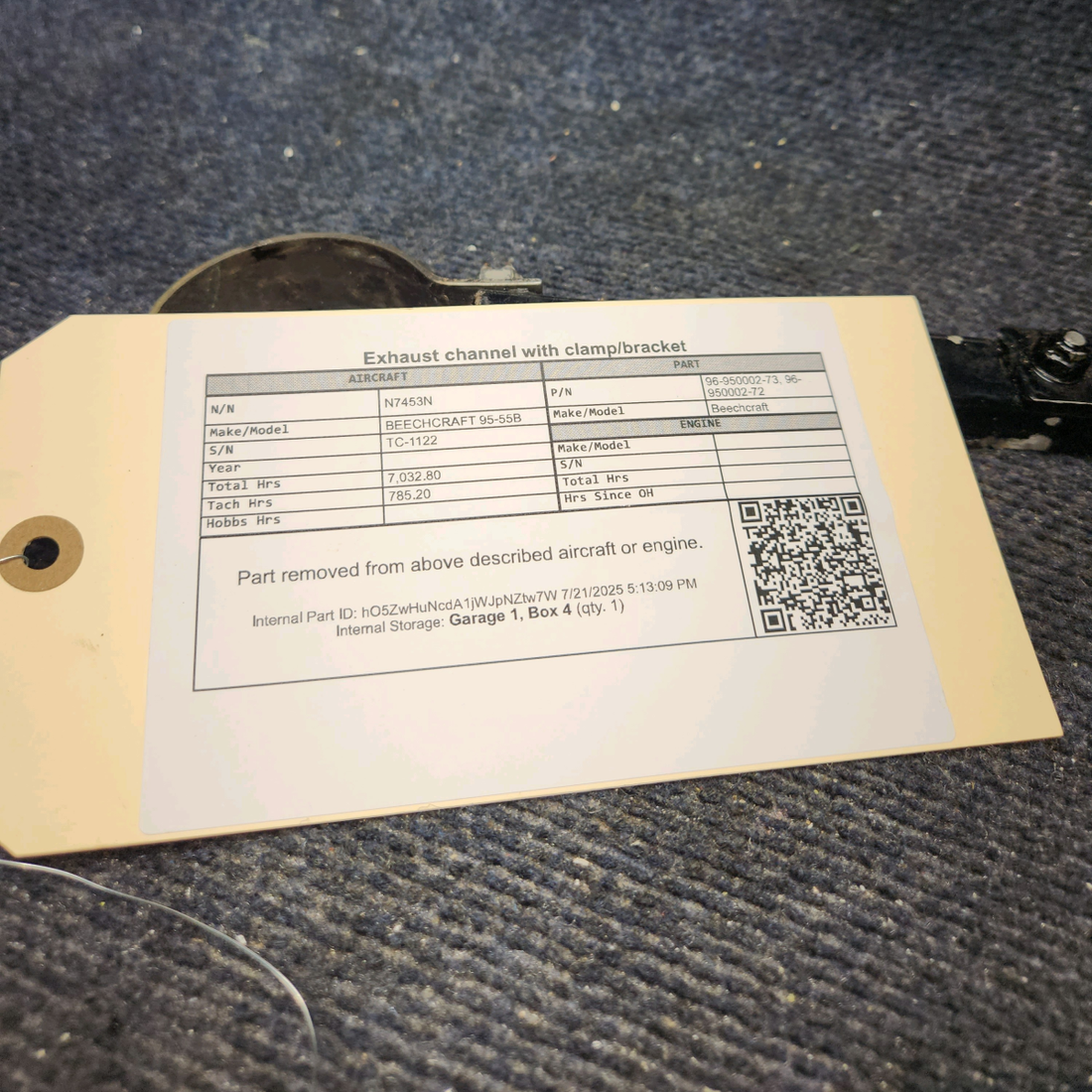 Used aircraft parts for sale, 96-950002-73 BEECHCRAFT 95-55B Exhaust Channel with Clamp/Bracket