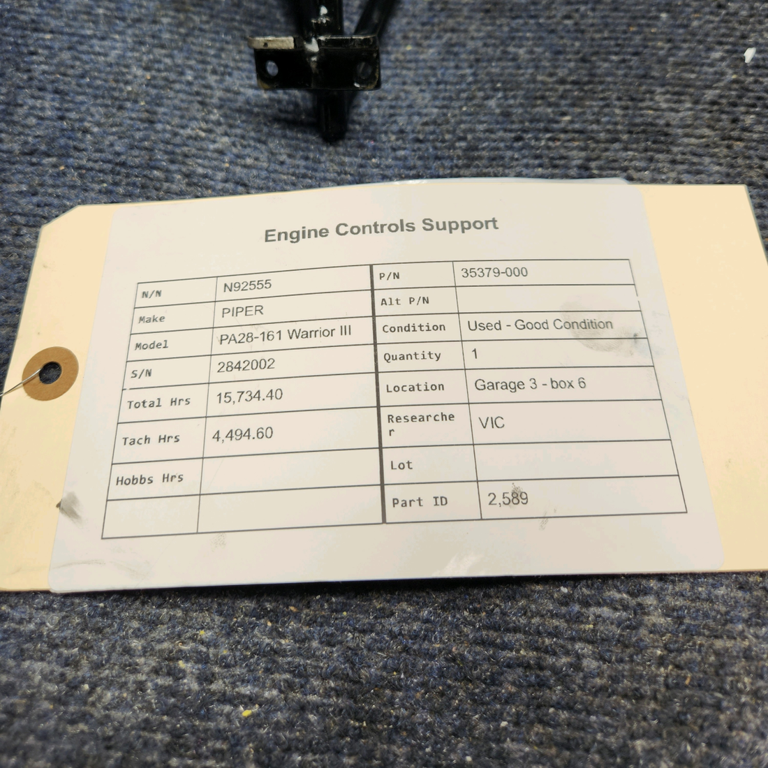 Used aircraft parts for sale, 35379-000 PIPER PA28-161 Warrior III ENGINE CONTROLS SUPPORT