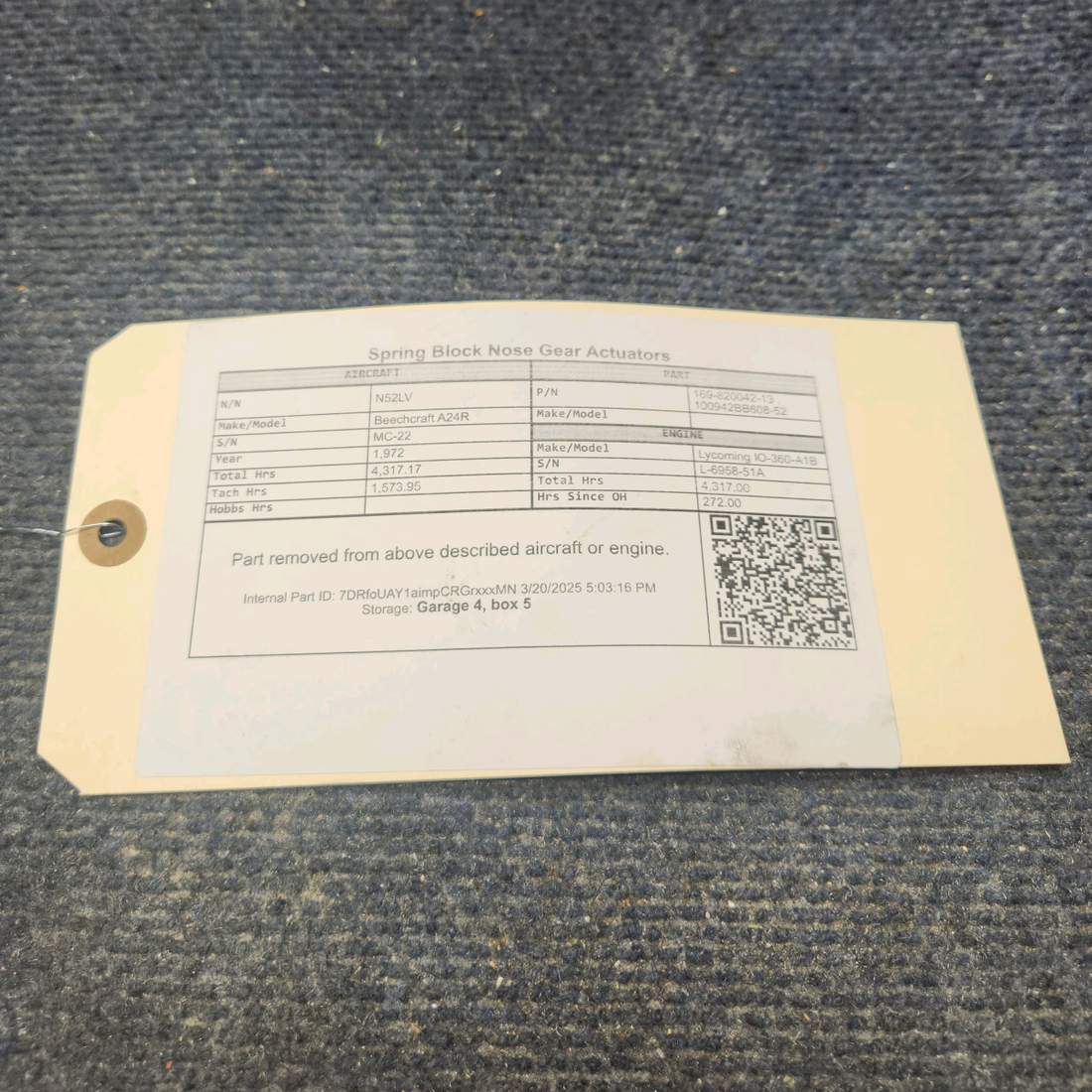 Used aircraft parts for sale, 169-820042-13 , 100942BB608-52 Beechcraft A24R Spring Block Nose Gear Actuators