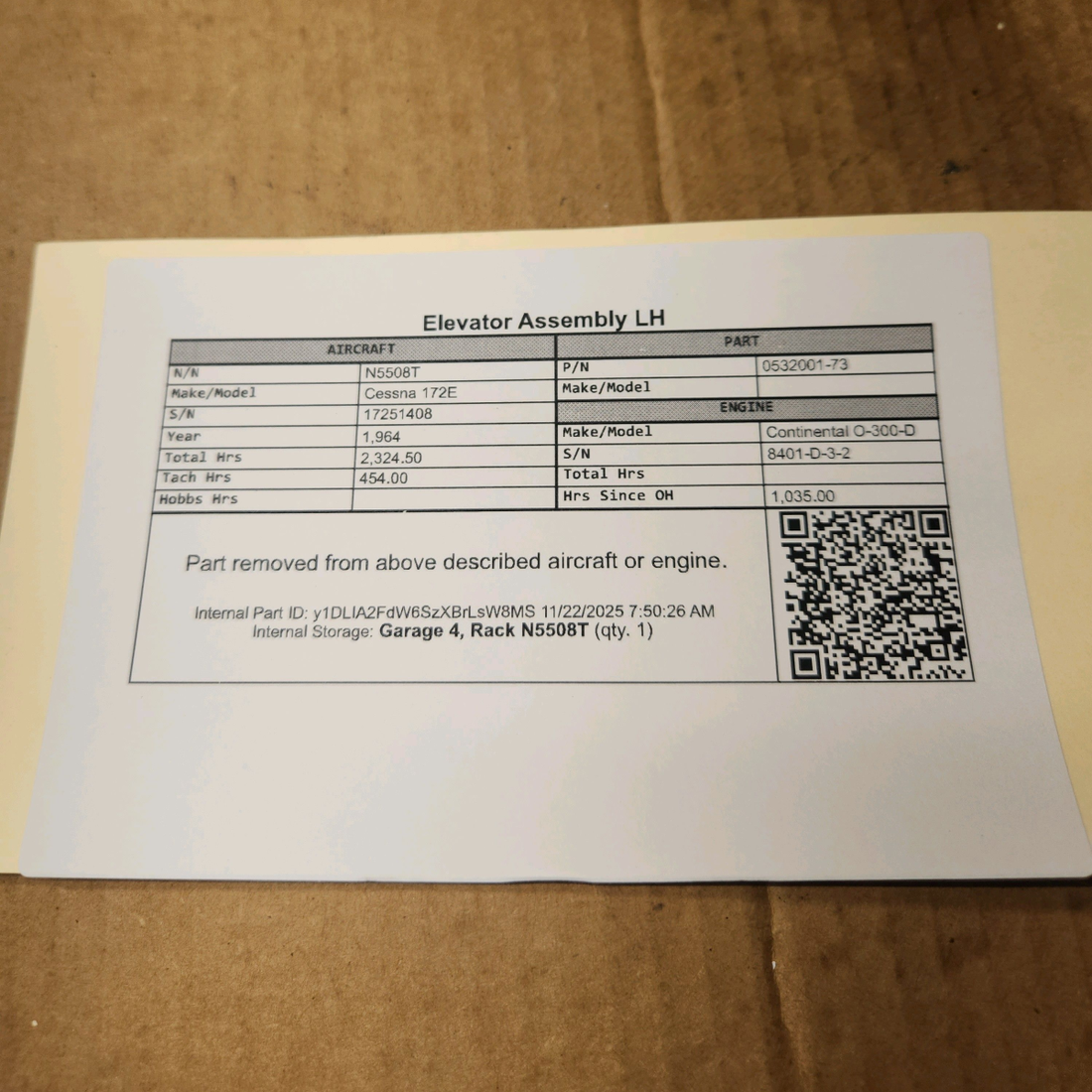 Used aircraft parts for sale, 0532001-73 Cessna 172E Elevator Assembly - LH